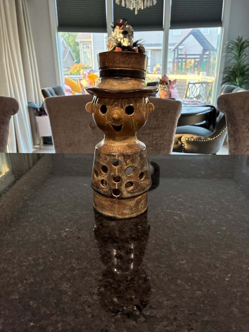 Vtg 1950s PWF Pottery Japan Stoneware Man in Top Hat Tealight Candle Holder A794
